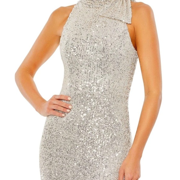 Mac Duggal 11280 SEQUINED SOFT TIE HALTER NECK COLUMN GOWN - Picture 3 of 7